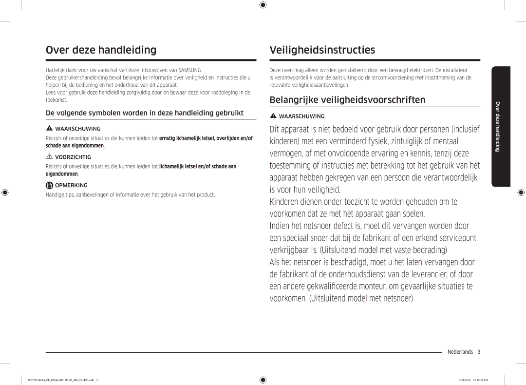 Samsung NV75J3140RS/EF manual Over deze handleiding, Veiligheidsinstructies, Nederlands  